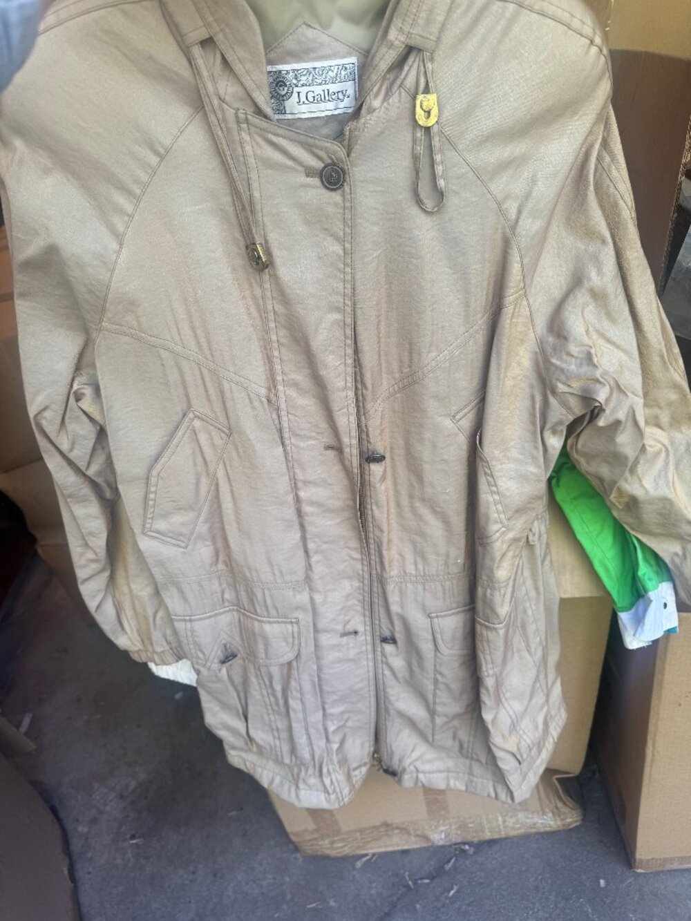 Vintage J. Gallery Tan Khaki Hooded Anorak Parka Jacket Oversized 80s 90s